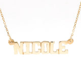 14K YG Block Font Name Necklace - Walter Bauman Jewelers