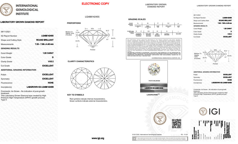 1.50ct D/VVS2 RBC Lab Created Diamond IGI#LG488142455 - Walter Bauman Jewelers