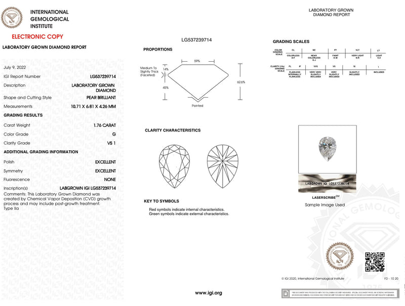 1.76ct G/VS1 Lab Created Pear Shape Diamond GIA#LG537239714 - Walter Bauman Jewelers