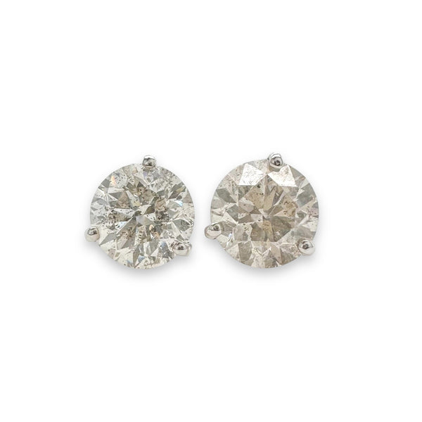 18K W Gold 3.32ctw J/I1 Round Diamond Stud Earrings - Walter Bauman Jewelers