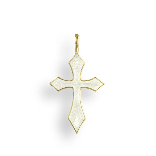 18K YG White Enamel Cross - Walter Bauman Jewelers