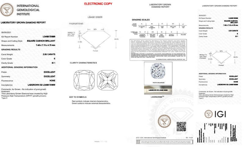 2.00ct E/SI1 Cushion Lab-Grown Diamond IGI#488130869 - Walter Bauman Jewelers