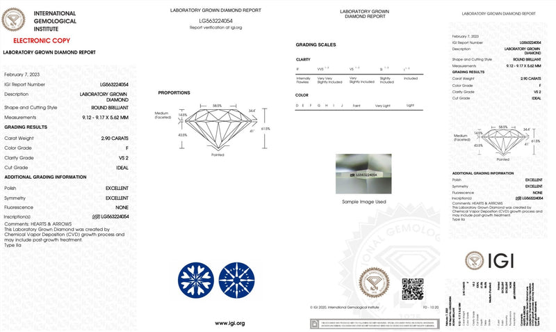 2.90ct F/VS2 Lab Created Round Diamond IGI#563224054 - Walter Bauman Jewelers