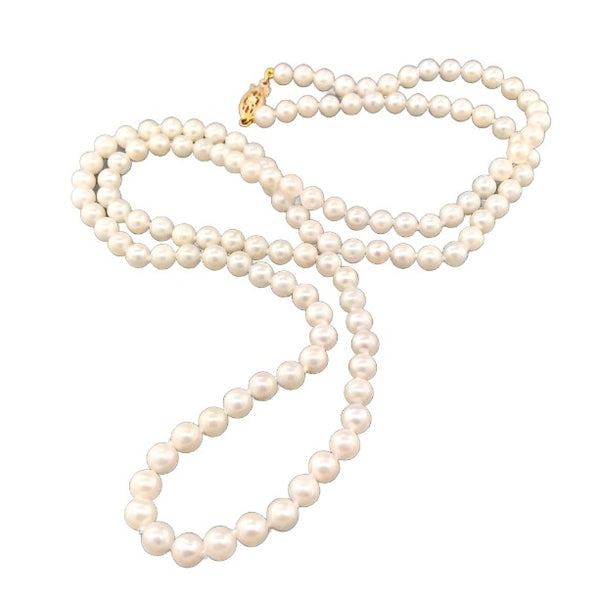 30" 5.5 X 5mm AAA Pearl Necklace with 14K YG Clasp - Walter Bauman Jewelers