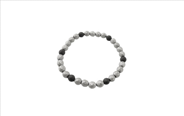 6mm Faceted Matte Grey and Black Hematite Stretch Bracelet - Walter Bauman Jewelers