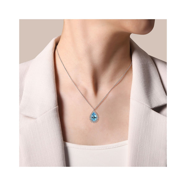 SS Blue Topaz Pear Shape Pendant - Walter Bauman Jewelers