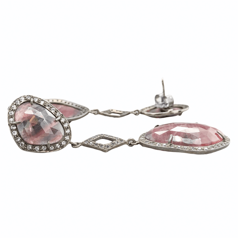 Antiqued SS Hematoid Quartz & White Topaz Dangle Earrings - Walter Bauman Jewelers