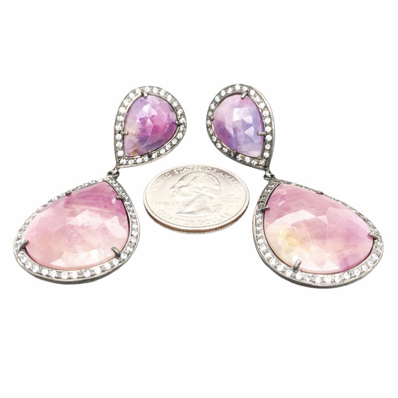 Antiqued SS Pink Sapphire & White Topaz Dangle Earrings - Walter Bauman Jewelers