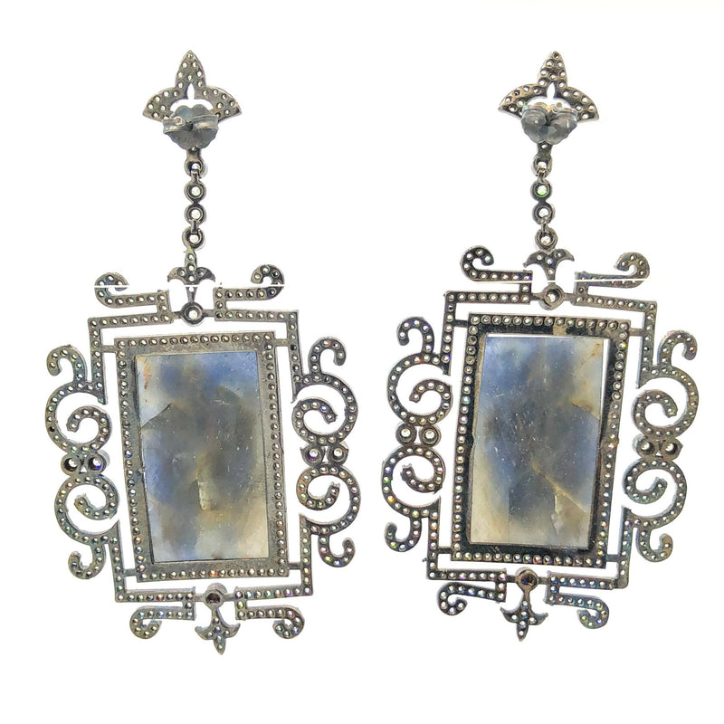 Antiqued Sterling Silver Sapphire & CZ Drop Earrings - Walter Bauman Jewelers