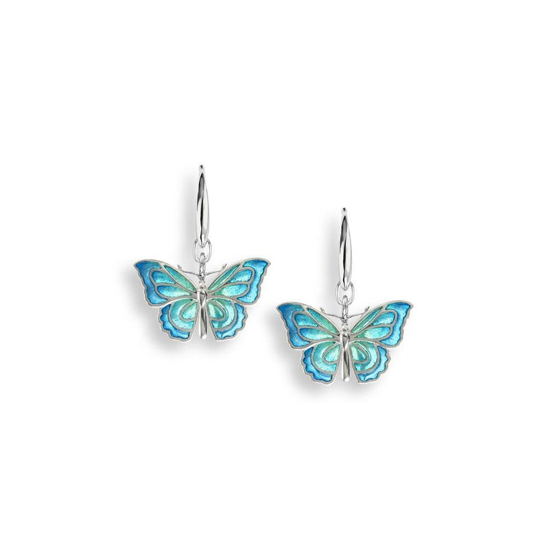 Blue Butterfly Wire Earrings.Sterling Silver - Plique-a-Jour - Walter Bauman Jewelers