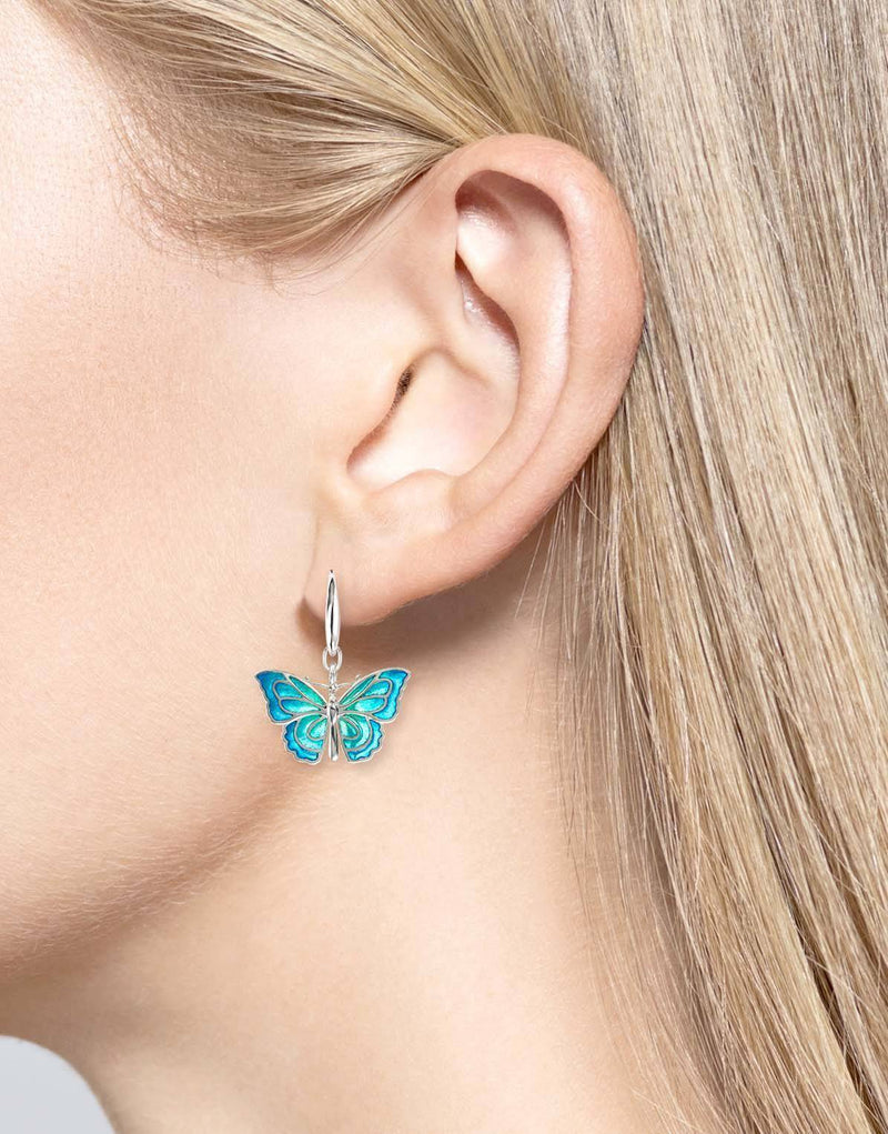 Blue Butterfly Wire Earrings.Sterling Silver - Plique-a-Jour - Walter Bauman Jewelers