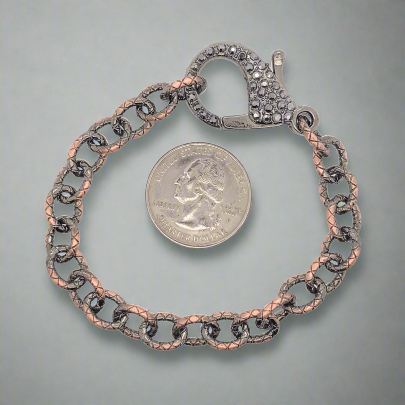 Brass Plated Link Bracelet with Black CZ Clasp - Walter Bauman Jewelers