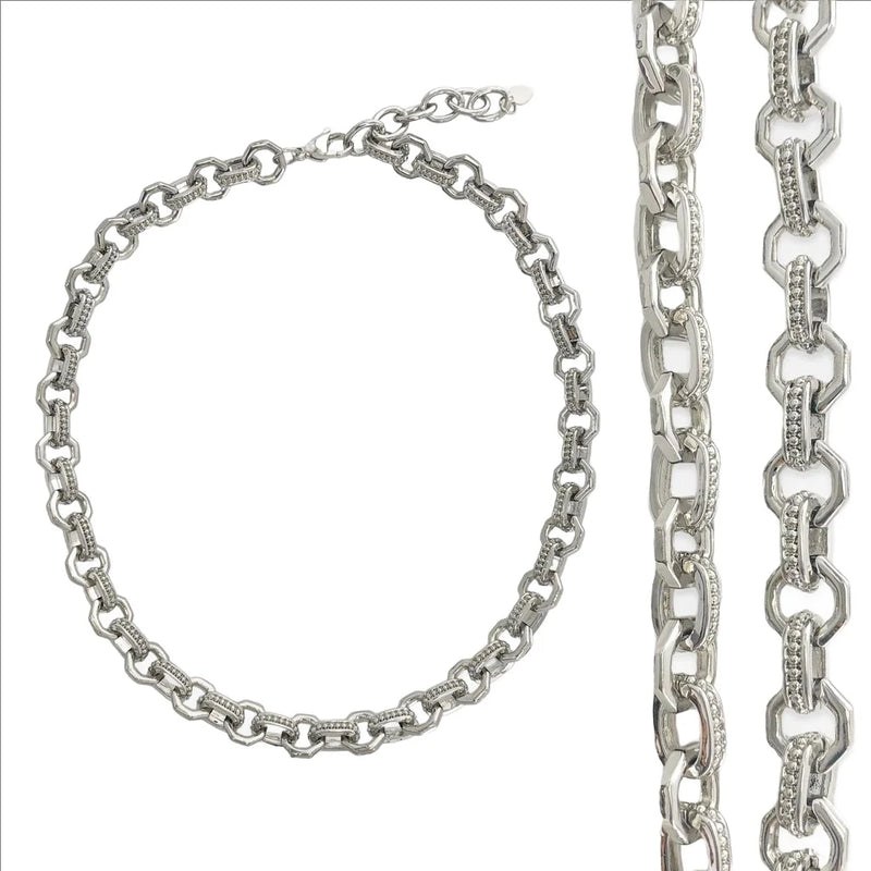 Brass Rhodium Plated 18" Octagon Link Necklace - Walter Bauman Jewelers