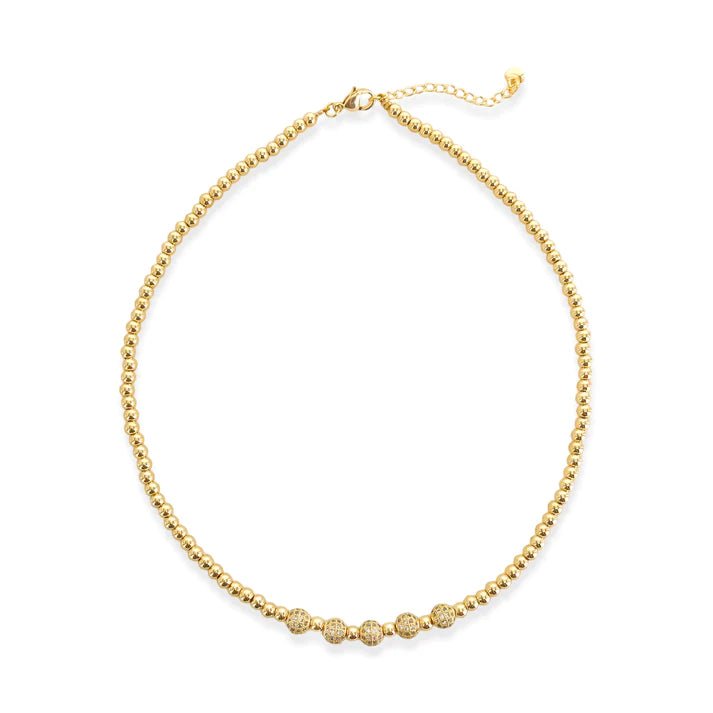 Brass YGP 18" CZ Bead Necklace - Walter Bauman Jewelers