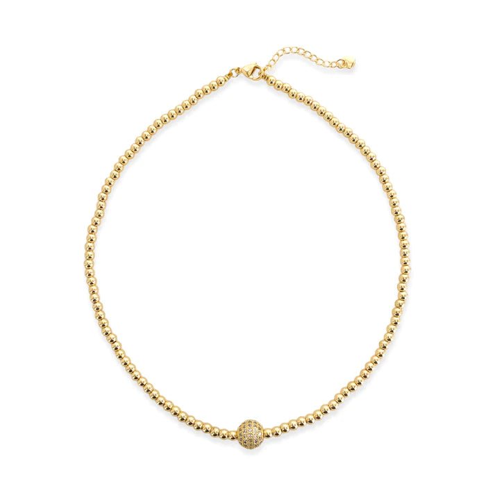 Brass YGP 18" CZ Bead Necklace - Walter Bauman Jewelers