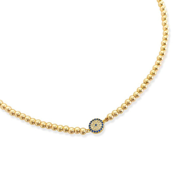 Brass YGP 18" CZ Guardian Eye Bead Necklace - Walter Bauman Jewelers