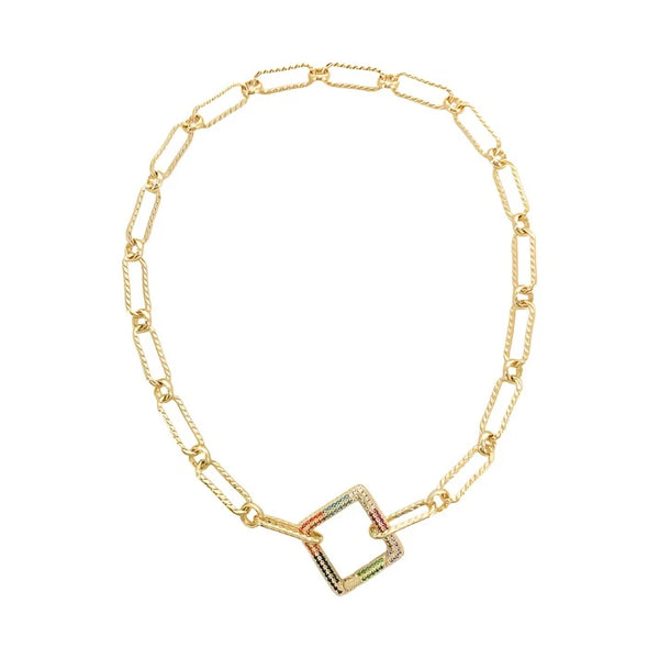 Brass YGP 18" Paperclip Link Necklace With CZ Clasp - Walter Bauman Jewelers