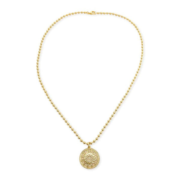 Brass YGP 24" 4mm Bead Necklace With CZ Medallion - Walter Bauman Jewelers