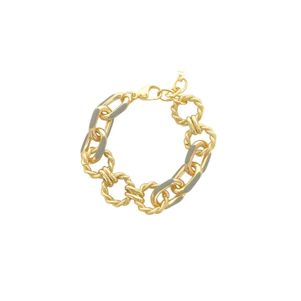 Brass YGP and Grey Enamel Link Bracelet - Walter Bauman Jewelers