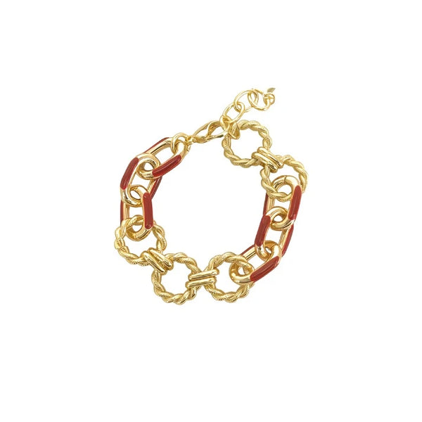 Brass YGP and Red Enamel Link Bracelet - Walter Bauman Jewelers