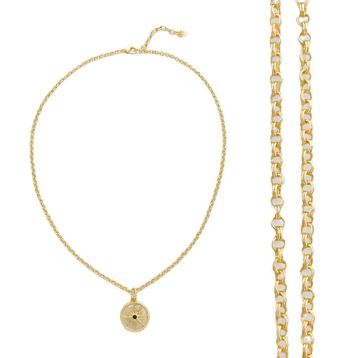 Brass YGP CZ Mother Of Pearl Sun Pendant - Walter Bauman Jewelers