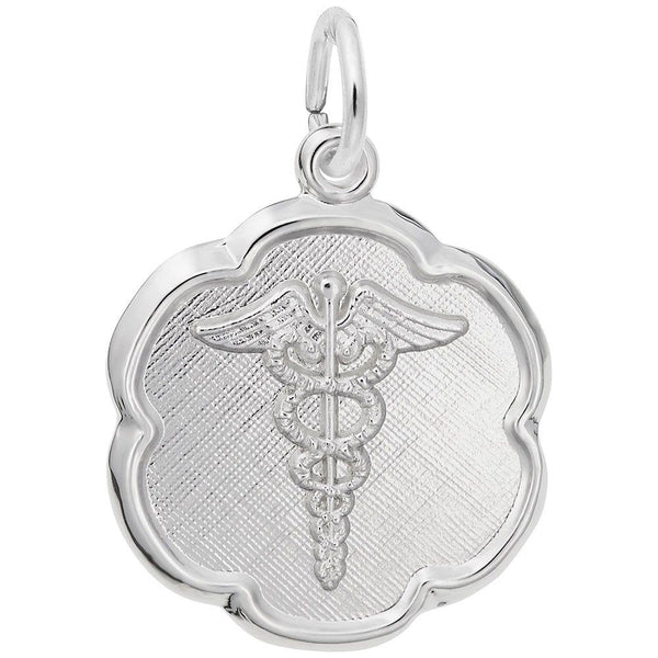 Caduceus Scalloped Disc Charm - Walter Bauman Jewelers