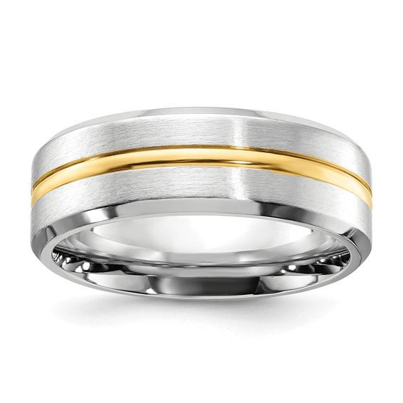 Cobalt Brushed and Polished with Yellow IP-plated Center Beveled Edge 8mm Band - Walter Bauman Jewelers