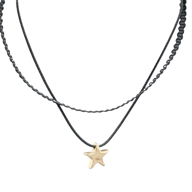 Double Strand Black & YGP Star Choker Necklace - Walter Bauman Jewelers