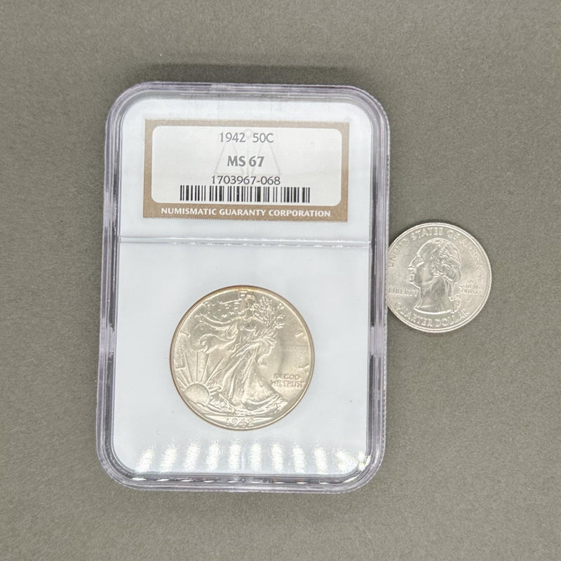 Estate 0.900 Fine Silver 1942 Walking Liberty NGC MS67 Half Dollar Coin - Walter Bauman Jewelers