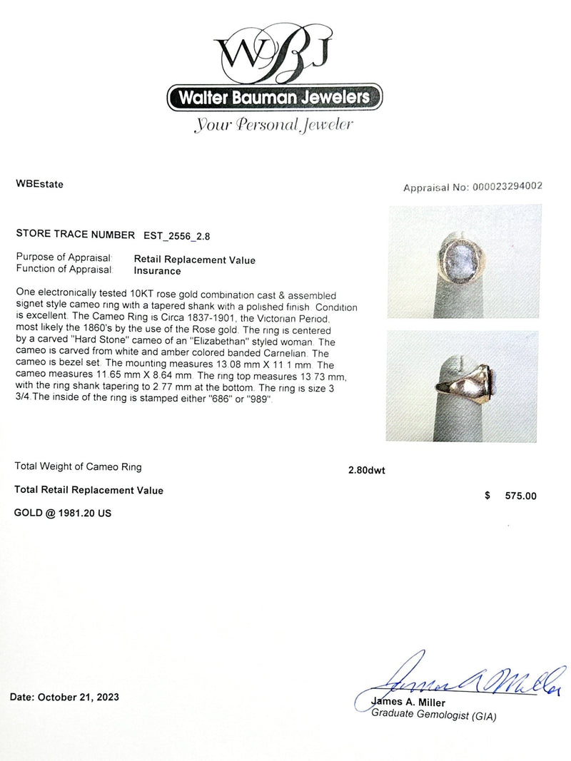 Estate 10K R Gold Victorian Cameo Ring - Walter Bauman Jewelers