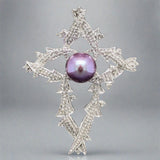 Estate 10K W Gold 0.25cttw H-I/I2 Diamond & Purple Pearl Cross - Walter Bauman Jewelers
