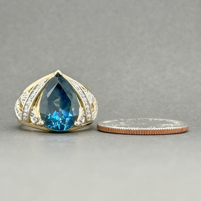 Estate 10K Y Gold 7.71ct Blue Topaz & 0.12cttw H-I/SI1-2 Diamond Cocktail Ring - Walter Bauman Jewelers