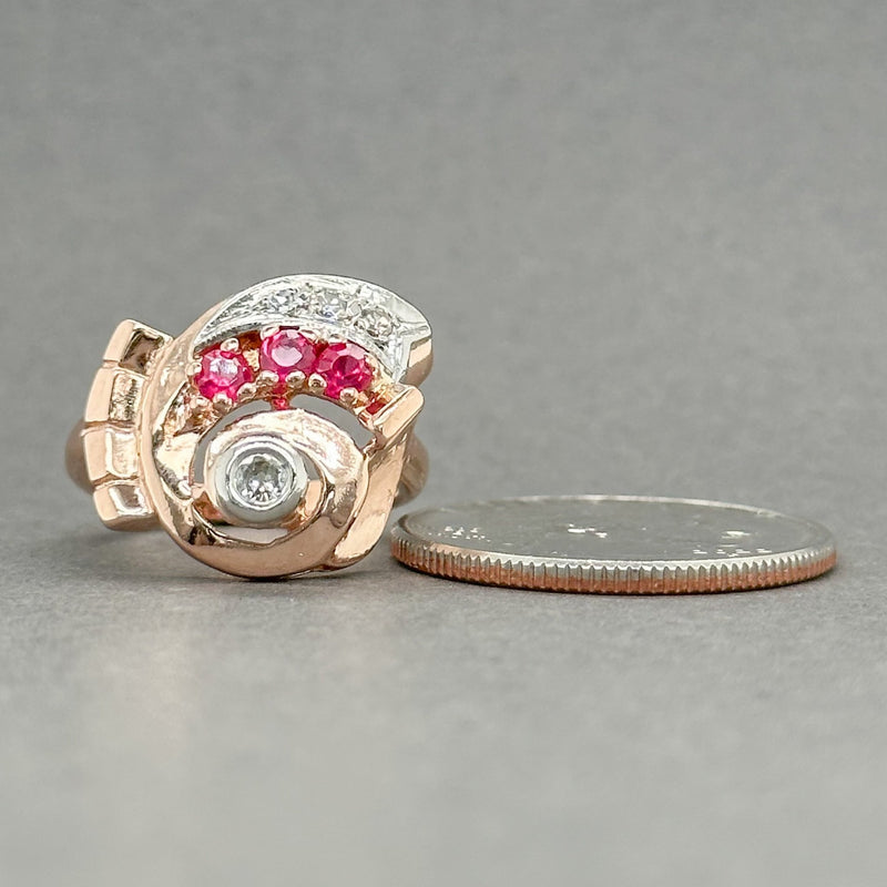 Estate 14K R Gold 0.18ctw H-I/VS2 Diamond & 0.12ctw Lab Ruby Ring - Walter Bauman Jewelers