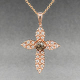 Estate 14K R Gold 0.40cttw Fancy Brown Diamond/0.29cttw G-H/VS2 Diamond Cross - Walter Bauman Jewelers