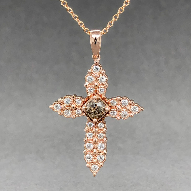 Estate 14K R Gold 0.40cttw Fancy Brown Diamond/0.29cttw G-H/VS2 Diamond Cross - Walter Bauman Jewelers