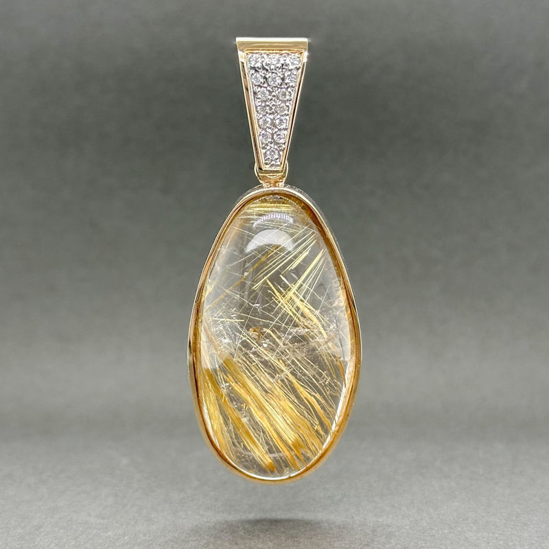 Estate 14K R Gold 85.00ct Rutilated Quartz & 0.14ctw H-I/SI1-2 Diamond Pendant - Walter Bauman Jewelers