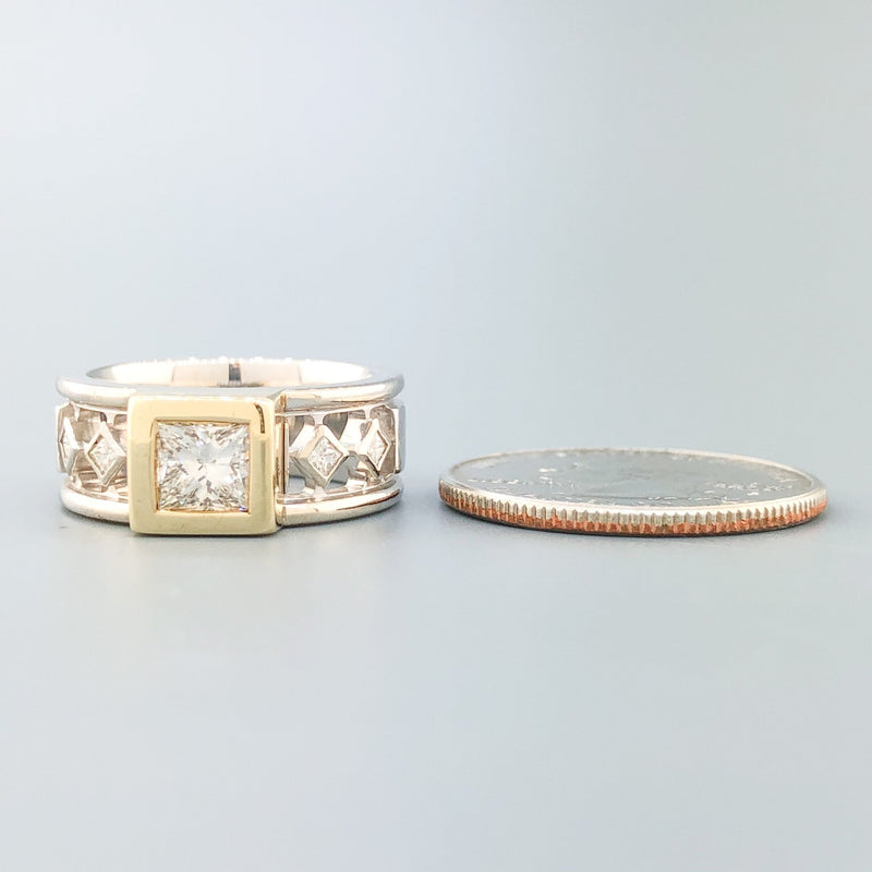 Estate 14k TT 1.04cttw Bezel Set Diamond Engagement Ring - Walter Bauman Jewelers