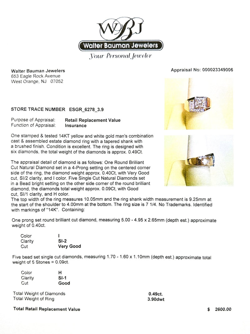 Estate 14K TT Gold 0.49cttw H-I/SI1-2 Diamond Signet Ring - Walter Bauman Jewelers