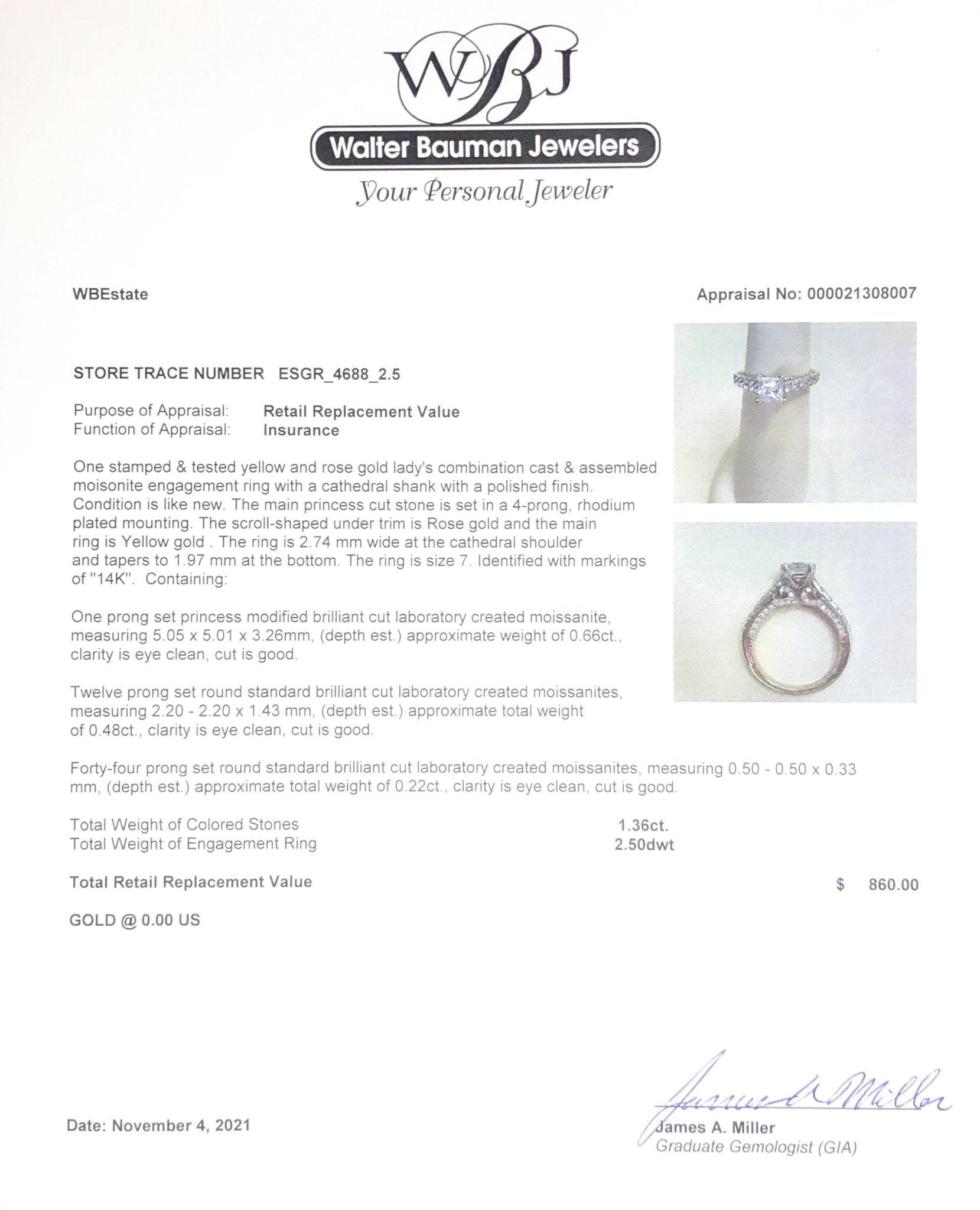 Estate 14K TT Gold 1.36cttw Moissanite Engagement Ring | Walter Bauman ...