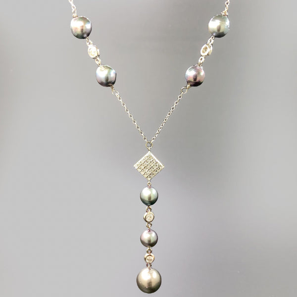Estate 14K TT Tahitian Pearl & 0.89cttw G-I/VS-SI2 Diamond Necklace - Walter Bauman Jewelers