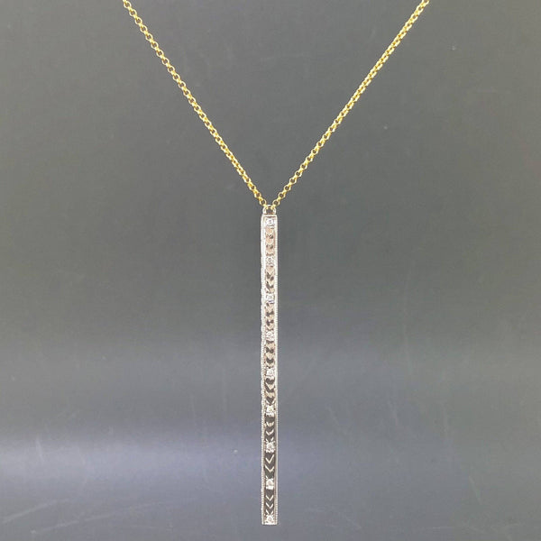 Estate 14k Two-Tone Diamond Stick Drop Necklace - Walter Bauman Jewelers