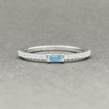 Estate 14K W Gold 0.10ct Blue Topaz & 0.12cttw G-H/SI1 Diamond Stacking Ring - Walter Bauman Jewelers