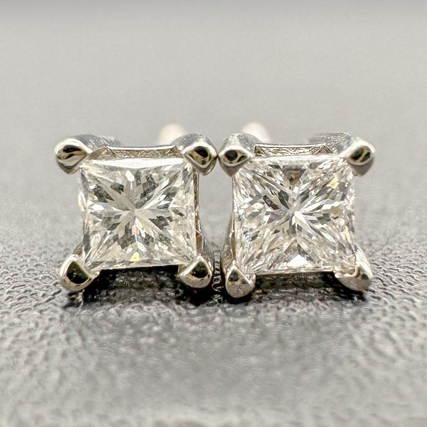 Estate 14K W Gold 0.25cttw G-H/SI2 Princess Diamond Stud Earrings - Walter Bauman Jewelers