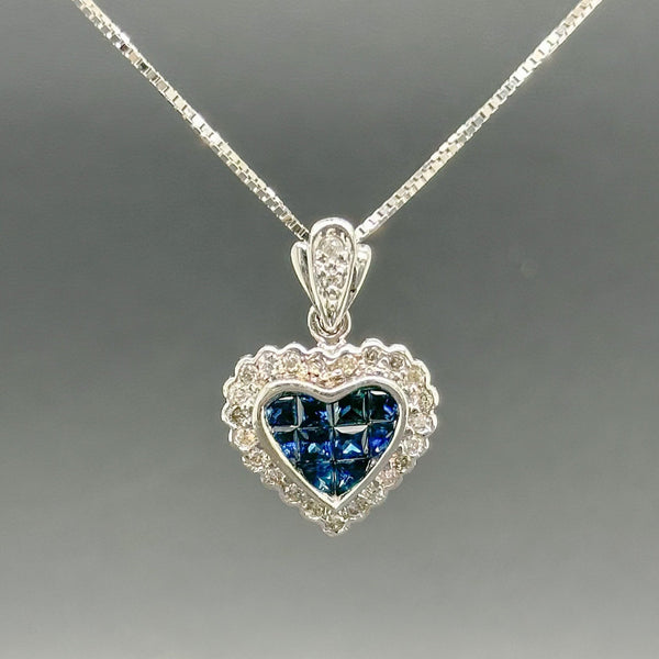 Estate 14K W Gold 0.32ctw Sapphire & 0.69ctw H-I/SI1-2 Diamond Heart Enhancer Pendant - Walter Bauman Jewelers