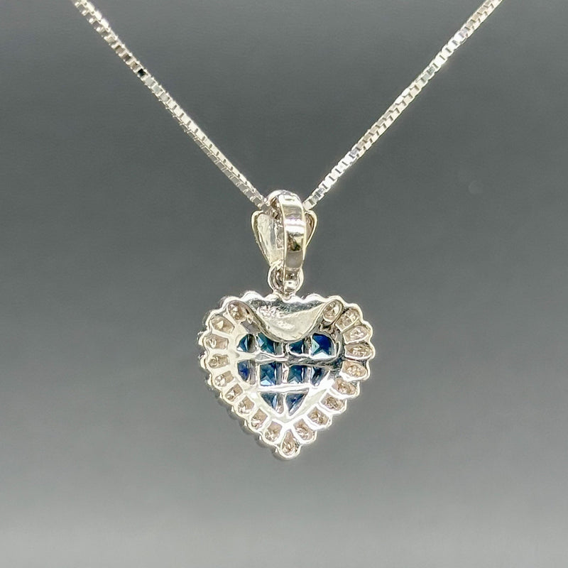 Estate 14K W Gold 0.32ctw Sapphire & 0.69ctw H-I/SI1-2 Diamond Heart Enhancer Pendant - Walter Bauman Jewelers