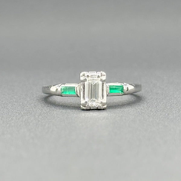 Estate 14K W Gold 0.35ct G/VS1 Diamond & 0.06cttw Emerald Engagement Ring - Walter Bauman Jewelers