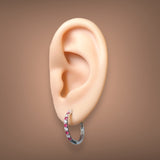 Estate 14K W Gold 0.35cttw Ruby and 0.25cttw I/SI2 Diamond Hoop Earrings - Walter Bauman Jewelers