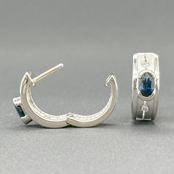 Estate 14K W Gold 0.56cttw Sapphire & 0.02cttw H-I/SI2 Diamond Huggie Earrings - Walter Bauman Jewelers