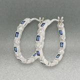 Estate 14K W Gold 0.58ctw Sapphires & 0.33ctw H/SI1-2 Diamond In & Out Hoop Earrings - Walter Bauman Jewelers