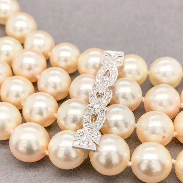 Estate 14K W Gold 0.60cttw Diamond & Pearl Multi-Strand Bracelet - Walter Bauman Jewelers